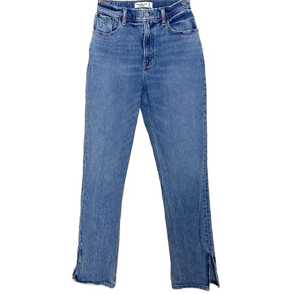 Abercrombie & Fitch Curve Love 90s Straight Ultra High Rise Split Hem Jean 25/0S - Picture 3 of 13